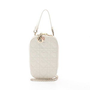 Dior LADY Phone Holder Handbag White Leather